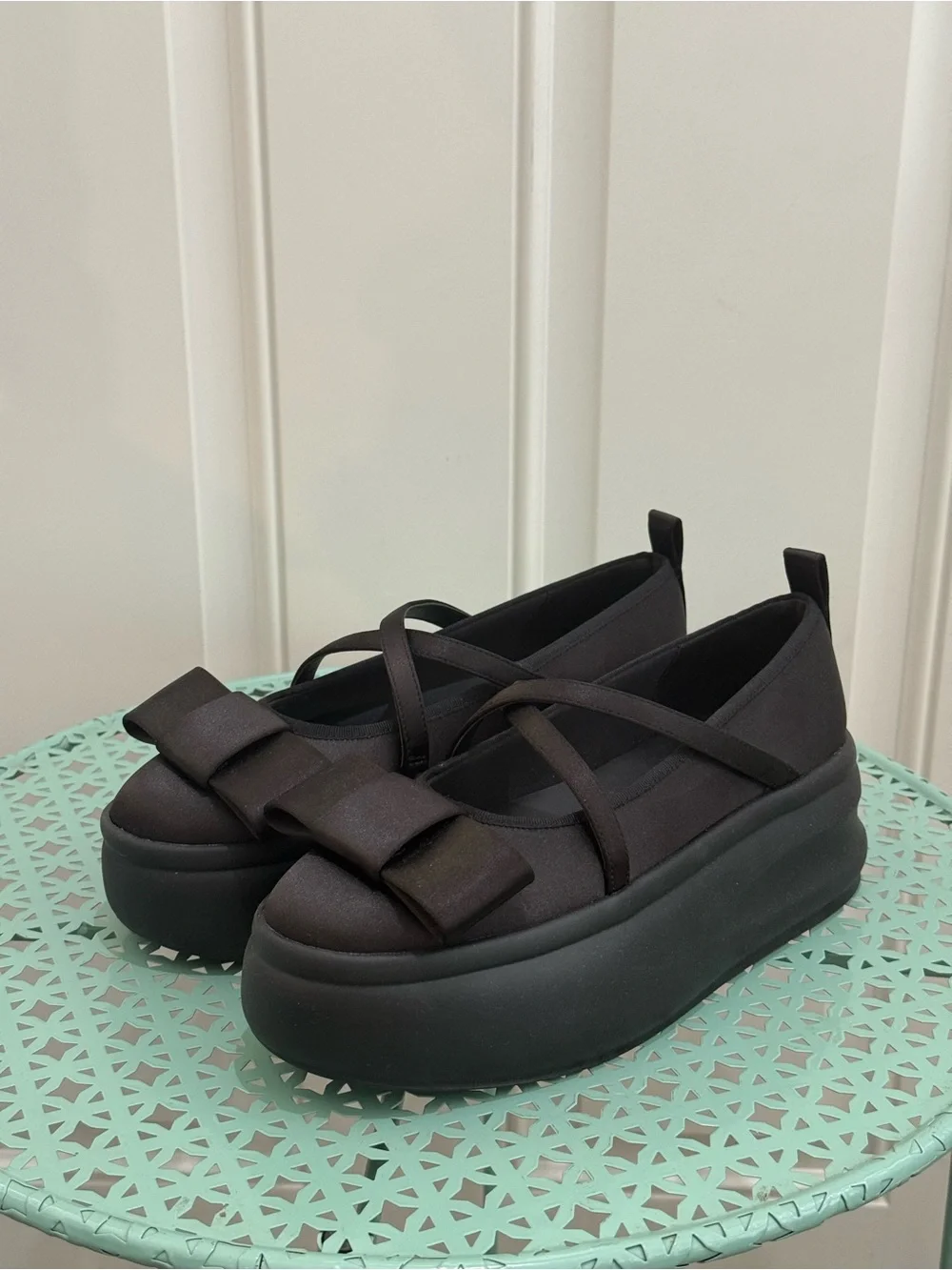 Charles & Keith Black Brantley Bow Platform Mary Janes - 38 (7.5)